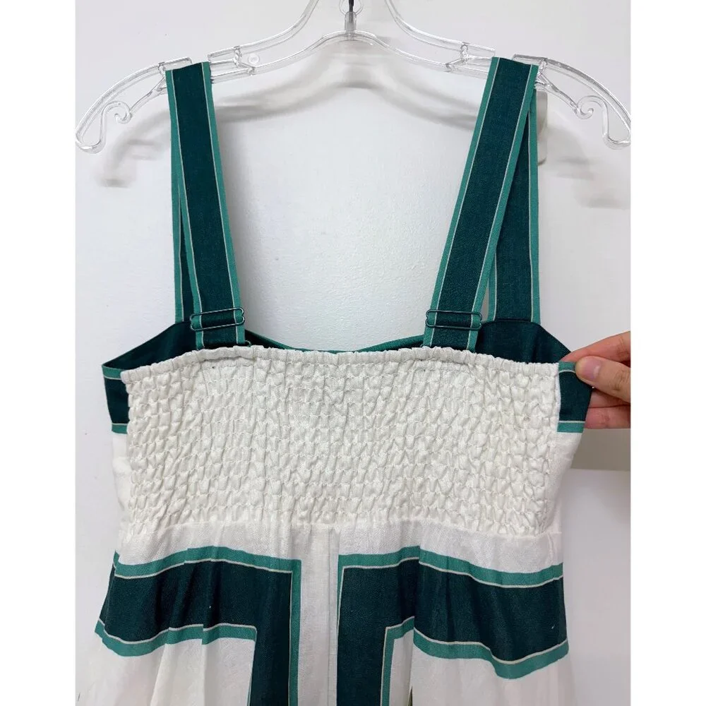 NWT Alemais Frutta Midi Sun Dress White Green Floral Fruit Stripe Linen AU 8 US4 - Picture 12 of 16